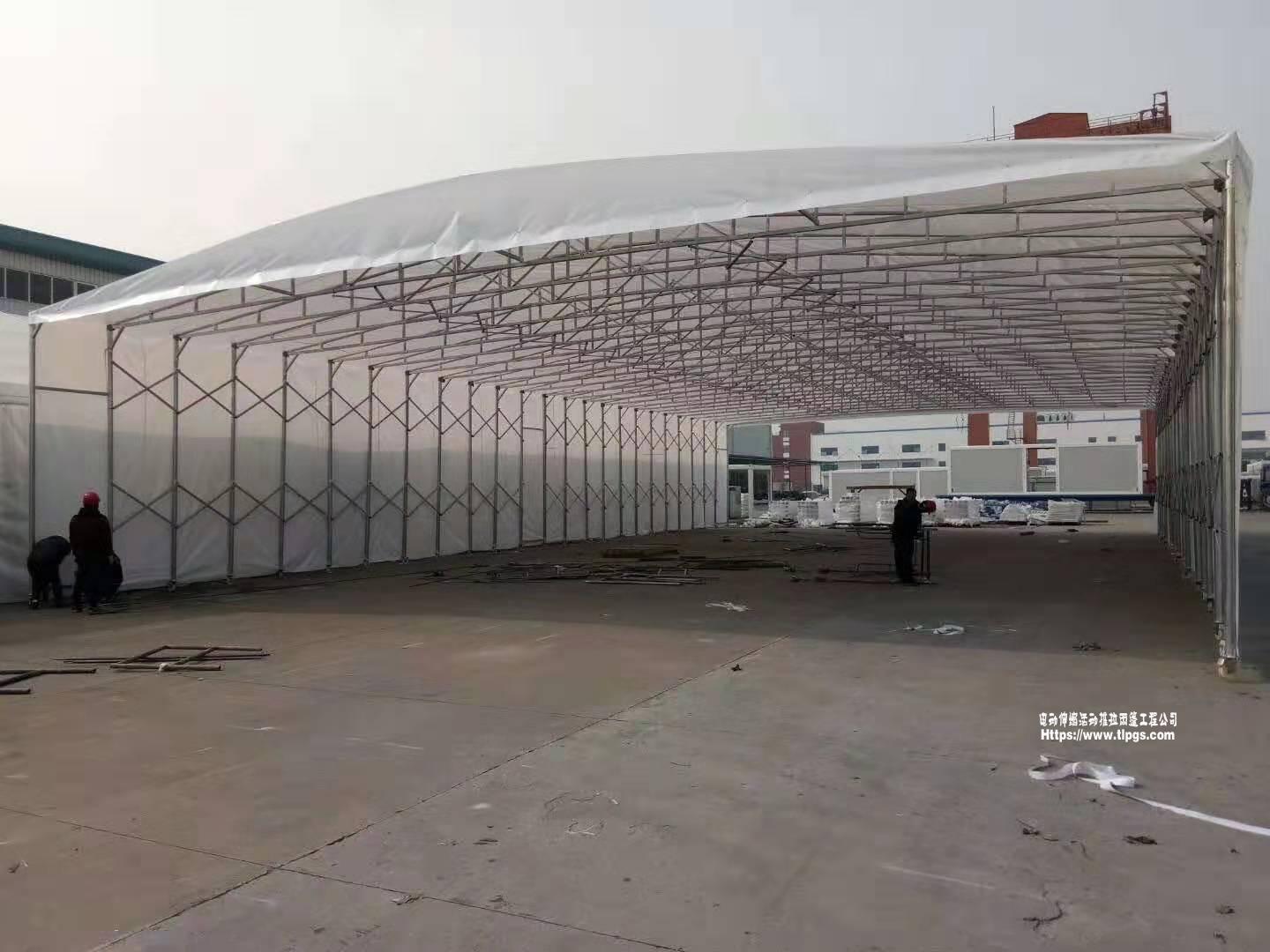 河北附近电动伸缩活动推拉棚厂家制作加工临时可移动仓储仓库雨篷